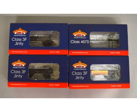 OO gauge. Four Bachmann tank engine locomotives: 32-139 2-6-2 GWR green Class 4575 Prairie Tank '5513'; 32-225K 0-6-0 Class 3