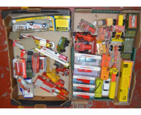 Quantity of assorted diecast models by Corgi, Dinky, Matchbox Dinky and similar. P-VG, boxed and unboxed. Contained in two tr
