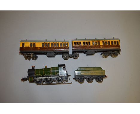 O gauge. SVR Severn Valley Railway items, unknown maker, kit-built or modified: 4-6-0 engine and tender, lacking front bogie,