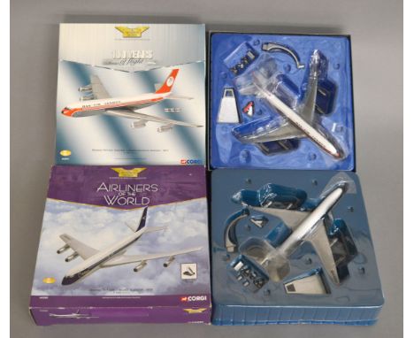 Two Corgi Aviation Archive diecast model aircraft: AA32912 Boeing 707-321 Dan-Air; AA32905 Boeing 707-336 BOAC. VG in G-VG bo