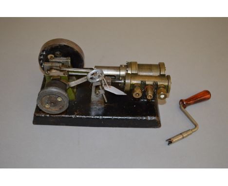 Well made steel and brass construction Horizontal Steam Engine on Base 22cm x 13cm.
