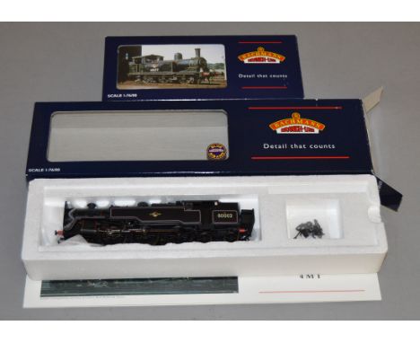 OO gauge. Two Bachmann BR black tank engine locomotives: 31-055A J72 68737 weeathered; 32-354 Standard Class 4MT 80002. Both 