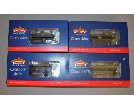 OO gauge. Four Bachmann tank engine locomotives: 32-139 2-6-2 GWR green Class 4575 Prairie Tank '5513'; 32-130 2-6-2 BR green