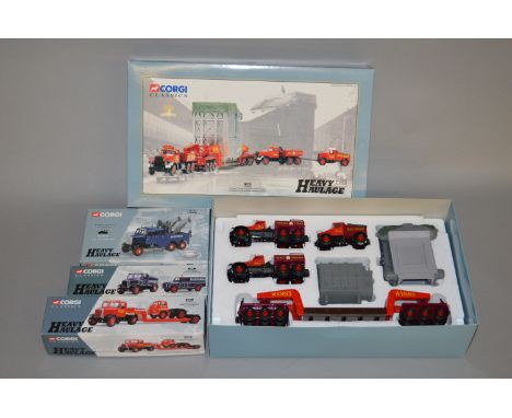 Four Corgi Heavy Haulage 1:50 scale diecast models: 31004 Wynns Scammell Articulated, Bedford S Articulated & Low Loader Set;