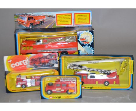 Four boxed Corgi Toys 1126 Simon Snorkel Dennis Fire Engine, 1103 Chubb Pathfinder Airport Crash Truck, 2029 Mack Fire Pumper