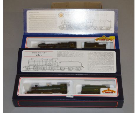 OO Gauge. Two boxed Bachmann  Locomotives, 31-103 BR Class 4 4-6-0 Satndard and 31-826 43xx 2-6-0 6384  BR Plain Green Late C
