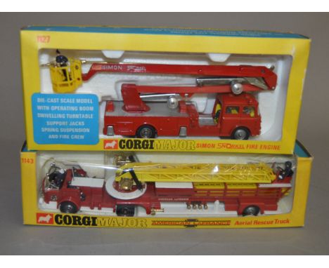 Two boxed Corgi Toys 1127 Simon Snorkel Fire Engine and 1143 Aerial Rescue Truck, both appear G+/VG  in generally G/G+ boxes 