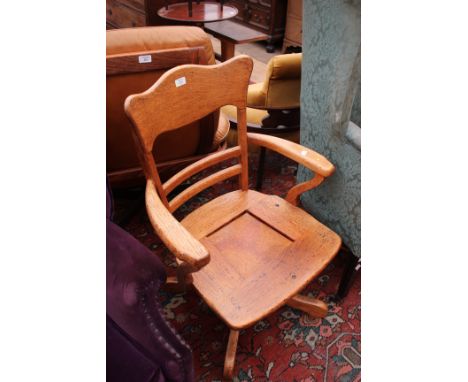 A VICTORIAN LIGHT OAK DESK CHAIR, 62cm wide