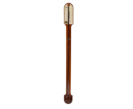 AN EARLY 19TH CENTURY MAHOGANY STICK BAROMETER, by J. Fagioli, London, having an arched top and ivory scale, 89cm high