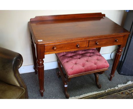 A VICTORIAN WALNUT 'X' FRAMED STOOL with a button upholstered seat 48cm wide together with a Victorian mahogany two drawer si