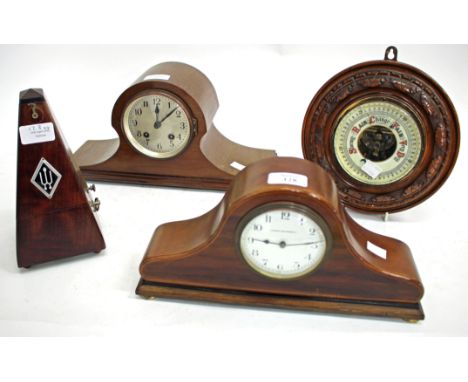 AN EARLY 20TH CENTURY MAPPIN AND WEBB MANTLE CLOCK with a mahogany case and a French movement 31cm wide, a further mantle clo