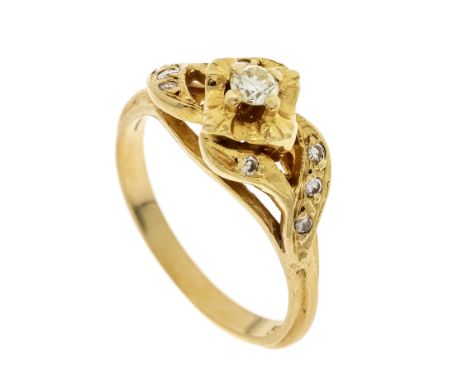 Brillant-Ring GG 585/000 mit 9 Brillanten, zus. 0,20 ct get. - W/SI, RG 51, 3,6 g