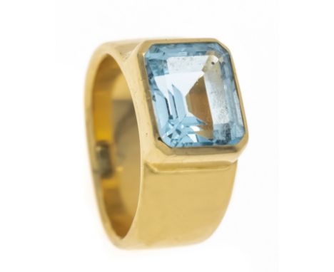 Blautopas-Ring GG 750/000 mit einem im Smaragdschliff fac. Blautopas 12,2 x 10,0 mm, RG 62, 18,6 g