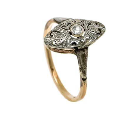 Art Déco-Ring GG/WG 585/000 mit einem Altschliff-Diamanten 0,03 ct l.get.W/SI, RG 58, 2,3 g