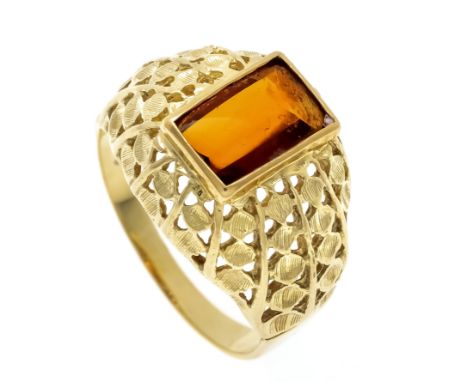 Citrin-Ring GG 585/000 mit einem rechteckig fac. 9 x 6 mm, RG 53, 5,0 g