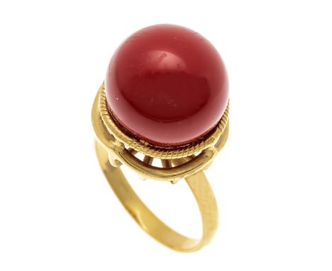 Ring GG 585/000 mit einer intensiv roten Edelstein-Kugel 15,7 mm, RG 61, 11,3 g