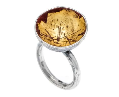 Designer-Ring Silber 925/000 teilw. vergoldet, Oberteil D. 20,7 mm, RG 54, 8,2 g