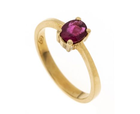 Rubin-Ring GG 750/000 mit einem oval fac. Rubin 6 x 5 mm in sehr guter Farbe und guter Reinheit, RG 54, 3,0 g