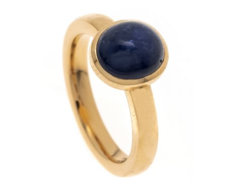 Fa. Schupp Saphir-Ring GG 750/000 mit einem ovalen Saphir-Cabochon 8,7 x 7,9 mm in guter Farbe, RG 52, 7,4 g