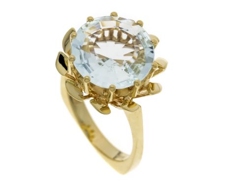 Aquamarin-Ring GG 585/000 mit einem rund fac. Aquamarin 12,5 mm in guter Farbe, RG 53, 6,2 g