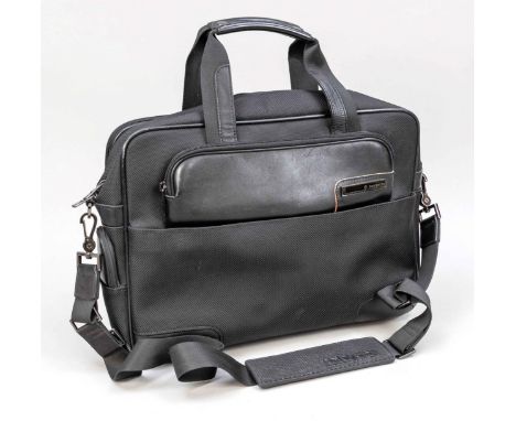 Samsonite, geräumige Aktentasche/Laptoptasche, schwarzer Stoff mit Details aus schwarzem Glattleder, kurzer mittiger Doppelhe