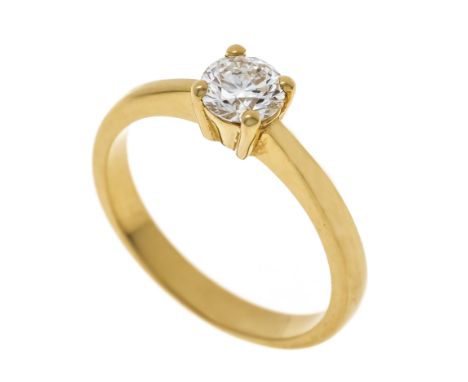Brillant-Ring GG 750/000 mit einem Brillanten 0,40 ct FeinesWeiß (G)/Lupenrein, Schliff: Exzellent, Politur: Exzellent, Symme