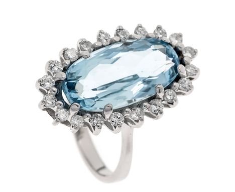 Aquamarin-Brillant-Ring WG 585/000 mit einem feinen, oval fac., natürlichen Aquamarin 6,34 ct in sehr guter Farbe und Reinhei
