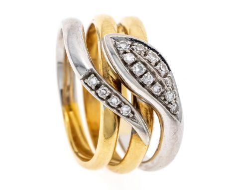Schlangen-Diamant-Ring GG/WG 750/000 Nr. 1481AL, mit 15 Achtkantdiamanten, zus. 0,20 ct W/VS, RG 52, 9,2 g