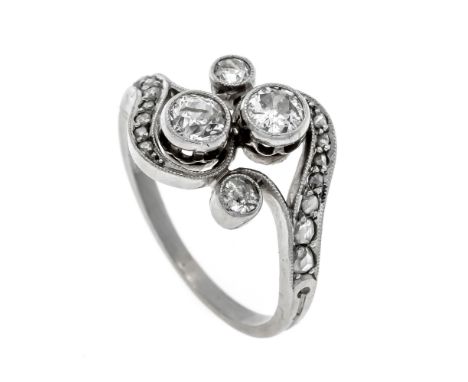 Jugendstil-Altschliff-Diamant-Ring Platin 950/000 ungest., gepr., mit 4 Altschliff-Diamanten, zus. 0,50 ct W-l.get.W/PI und D