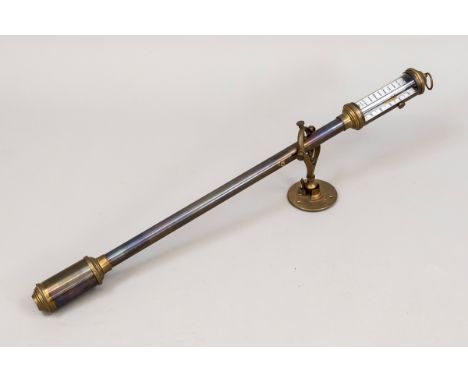 Barometer für ein Schiff, Ende 19. Jh., an Kardanischer Aufhängung. Messing/Kupfer, Glas, Quecksilbersäule, H. 94 cm