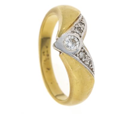 Brillant-Ring GG/WG 585/000 mit einem Brillanten 0,15 ct und Brillanten, zus. 0,06 ct l.get.W-W/VS, RG 59, 6,1 g