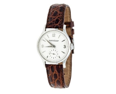 Jaeger leCoultre, Herrenuhr um 1950, Handaufzug Kal. P469/A läuft, Stahlgehäuse, versilbertes Zifferblatt mit Keilindizies un