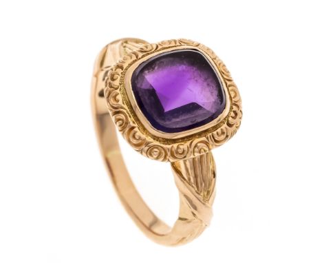 Amethyst-Ring RG 585/000 mit einem im Tafelschliff fac. Amethyst, kissenform 9,7 x 9,0 mm, RG 59, 7,4 g