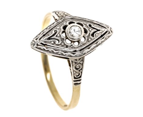Art-Déco-Ring GG/WG 585/000 mit einem Altschliff-Diamanten 0,05 ct l.get.W/SI, RG 53, 2,0 g