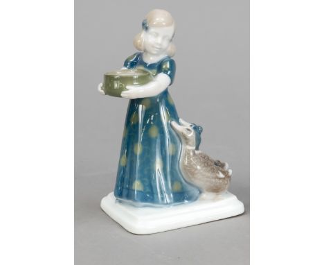 Jugendstil-Figur, Entenmaid, Rosenthal, Selb, 1920er Jahre, Entwurf Albert Caasmann im Jahr 1913,ein Mädchen mit Futterschale