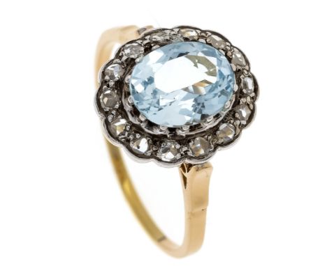 Aquamarin-Diamant-Ring GG/WG 750/000 ungest., gepr., mit einem oval fac. Aquamarin 10 x 8 mm in guter Farbe und sehr sehr gut