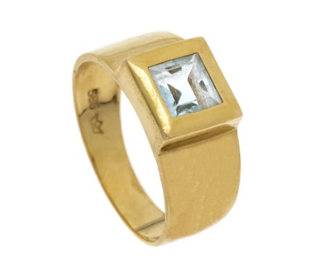 Blautopas-Ring GG 585/000 mit einem quadratisch fac. Blautopas 5,8 mm, RG 56, 3,5 g