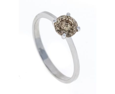 Brillant-Ring WG 585/000 mit einem Brillanten 1,01 ct (beh.) Champagner - Fancy-Lightbrown/PI2, RG 54, 2,6 g
