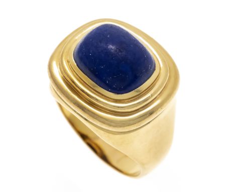 Lapislazuli-Ring GG 585/000 mit einem achteckigen Lapislazuli-Cabochon 12,5 x 10,5 mm, berieben, RG 60, 19,7 g