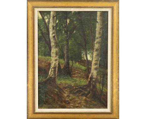 K. Surerus, Landschaftsmaler um 1920, Waldinneres, Öl auf Lwd., u. li. sign. u. dat. 1921, 50 x 38 cm, ger. 63 x 50 cm