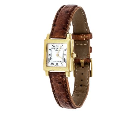 Chopard Damenquarzuhr, Ref. 426-1, 750/000 GG, läuft, weißes Zifferblatt mit röm. Ziffern und vergoldeten Zeigern, verschraub