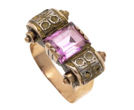 Antiker Ring RG/WG 333/000 ungest., gepr., mit einem rechteckig fac. Rosa Schmuckstein 9,8 x 8,5 mm, 4,3 g