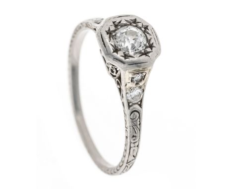 Altschliff-Diamant-Ring Platin 950/000 ungest., gepr., mit 5 Altschliff-Diamanten, zus. 0,26 ct l.get.W/SI, RG 54, 2,9 g