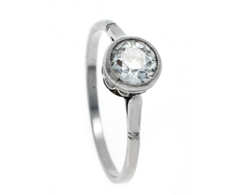 Art Déco Altschliff-Diamant-Ring Platin 910/000 ungest., gepr., mit einem Altschliff-Diamanten 0,60 ct TW-W/VS-SI, RG 56, 2,5