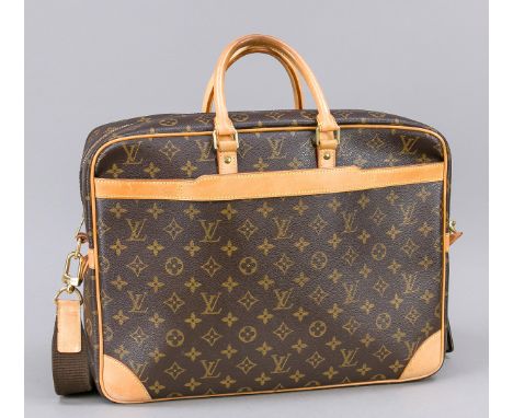 Louis Vuitton, Monogram Canvas Laptop/Business Bag, gummiertes Baumwollgewebe im klassischen Logoprint-Design mit Details aus