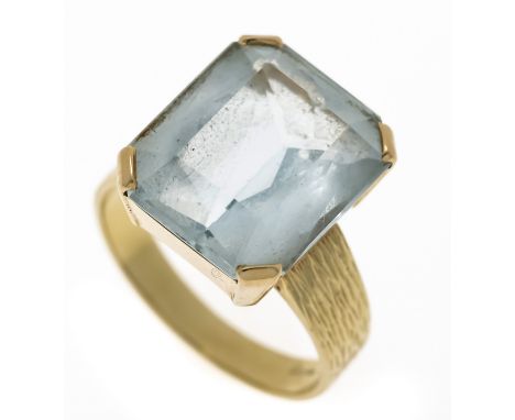 Aquamarin-Ring GG 585/000 mit einem im Scherenschliff fac. Aquamarin 15,4 x 13,0 mm, RG 57, 7,1 g