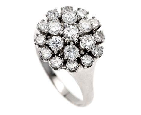 Brillant-Ring WG 750/000 mit 19 Brillanten, zus. 2,0 ct TW-W/VVS-VS, RG 62, 6,2 g