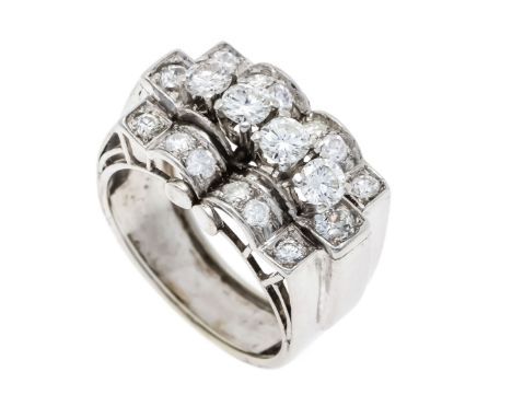 Brillant-Ring WG 750/000 ungest., gepr., mit Brillanten, zus. 1,20 ct l.get.W-W/VVS-SI, RG 54, 7,8 g