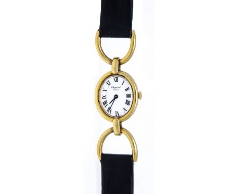 Chopard Damenuhr, 750/000 GG, Handaufzug Cal. modifiziertes ETA 2512, läuft, weißes Zifferblatt mit röm. Ziffern, geschwärzte