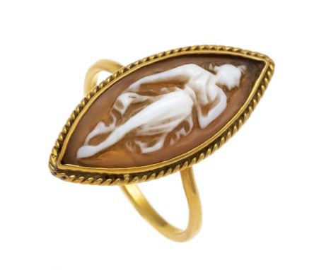 Gemmen-Ring GG 750/000 mit einer navetteförmigen Muschelgemme 20 x 8,5 mm, RG 50, 2,5 g